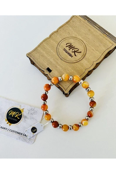 Gerçek Turuncu Akik Taşı Bileklik MK.016.010 - Resim 2