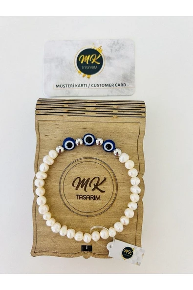 GERÇEK İNCİ NAZAR BONCUĞU BİLEKLİK | ÖZEL KUTUSUNDA | MÜŞTERİ KARTLI MK.002.002 ürün görseli