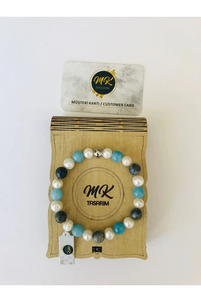 MK TASARIM Gerçek İnci Mavi Kuvars Lapis Lazuli Bileklik Mkt21001 ürün görseli