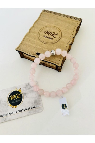 Gerçek Pembe Kuvars Taşı Bileklik | Mktasarım Özel Kutusunda | Mktasarım Özel Müşteri Kartlı - Resim 2