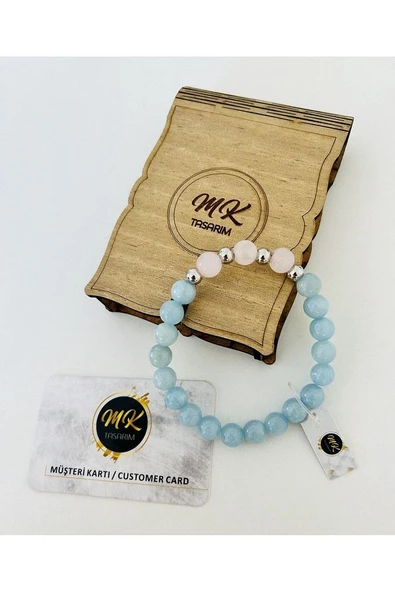 Gerçek Mavi Pembe Kuvars Taşı Bileklik - Resim 5