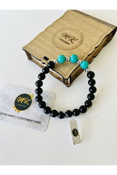 GERÇEK SİYAH AKİK - TURKUAZ TAŞI BİLEKLİK | ÖZEL KUTUSUNDA | MÜŞTERİ KARTLI MK.400.3 - Resim 3