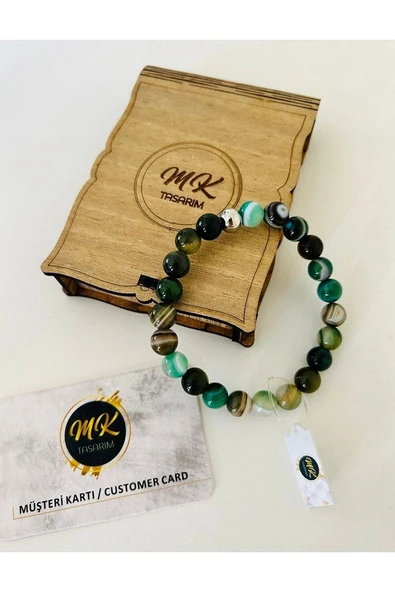 Gerçek Yeşil Bantlı Akik Bileklik | |mktasarım Özel Kutusunda |özel Müşteri Kartlı - Resim 2