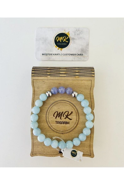 Gerçek Mavi-mor Kuvars Taşı Bileklik | Mktasarım Özel Kutusunda | Mktasarım Müşteri Kartlı ürün görseli