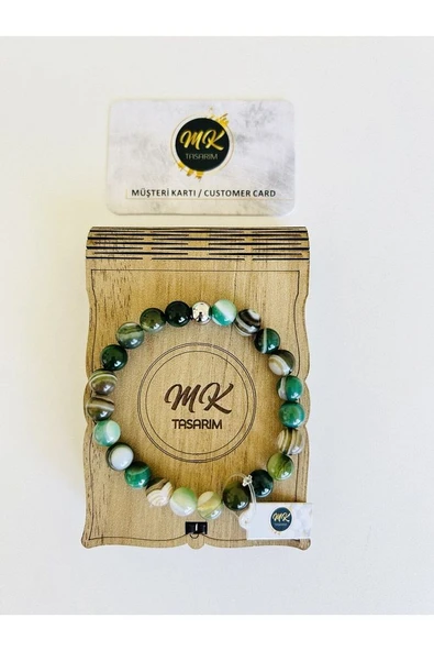 GERÇEK YEŞİL BANTLI AKİK TAŞI BİLEKLİK | ÖZEL KUTUSUNDA | MÜŞTERİ KARTLI MK.009.015 - Resim 3