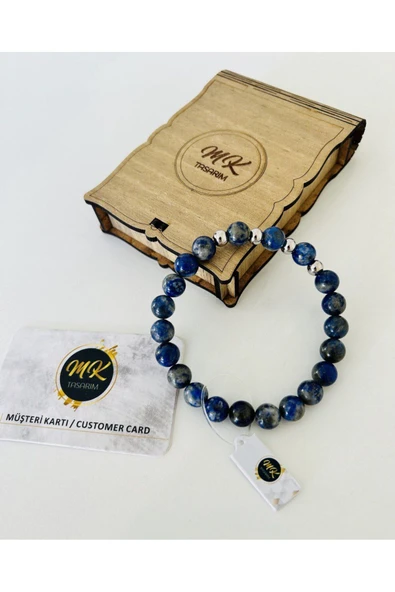 MK TASARIM GERÇEK LAPİS LAZULİ TAŞI BİLEKLİK | ÖZEL KUTUSUNDA | MÜŞTERİ KARTLI MK.200.2 - Resim 4