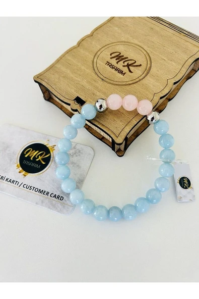 Gerçek Mavi-pembe Kuvars Taşı Bileklik | Mktasarım Özel Kutusunda | Mktasarım Müşteri Kartlı - Resim 2
