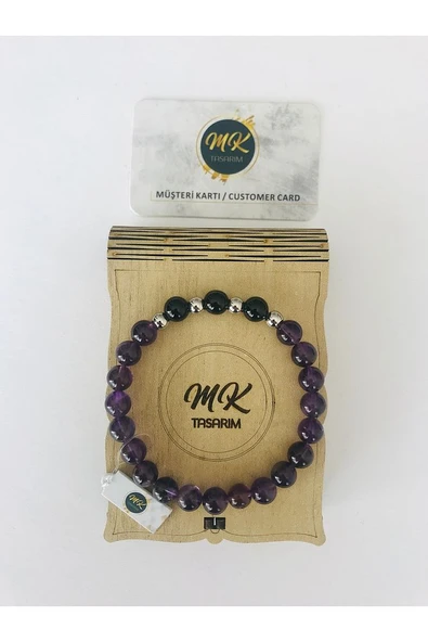 GERÇEK AMETİST TAŞI ONİKS TAŞI BİLEKLİK MKT41002 ürün görseli