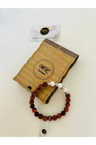 Gerçek Kahve Yıldız Taşı-gerçek Inci Bileklik | Mktasarım Özel Tasarım Kutusunda|özel Müşteri Kartlı - 3