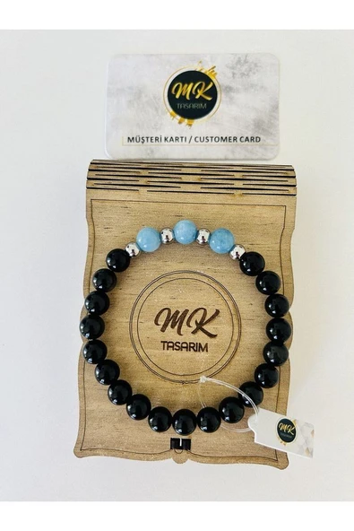 GERÇEK SİYAH AKİK - MAVİ KUVARS TAŞI BİLEKLİK | ÖZEL KUTUSUNDA ürün görseli