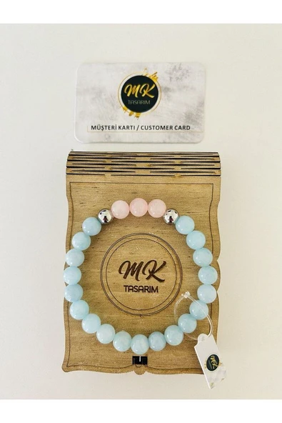 Gerçek Mavi-pembe Kuvars Taşı Bileklik | Mktasarım Özel Kutusunda | Mktasarım Müşteri Kartlı - Resim 4