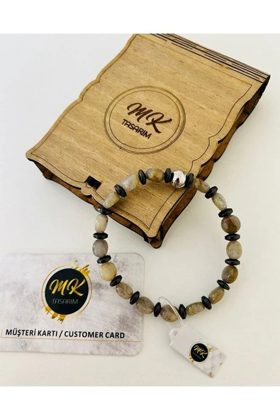 Gerçek Labrodorit Gerçek Hematit Taşı Bileklik | |mktasarım Özel Kutusunda - Resim 3