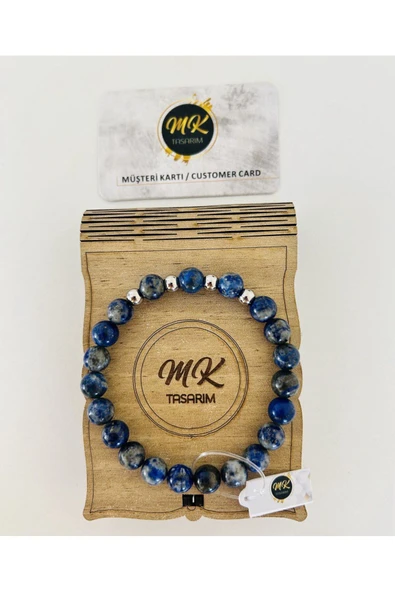 MK TASARIM GERÇEK LAPİS LAZULİ TAŞI BİLEKLİK | ÖZEL KUTUSUNDA | MÜŞTERİ KARTLI MK.200.2 - Resim 3
