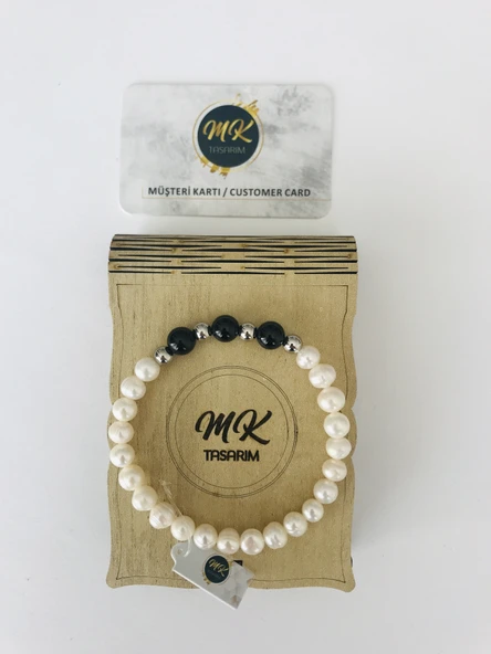 MK TASARIM GERÇEK İNCİ GERÇEK ONİKS TAŞI BİLEKLİK MKT42004 ürün görseli