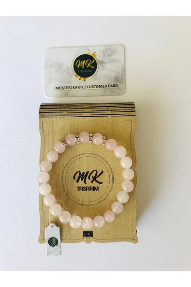 MK TASARIM GERÇEK PEMBE KUVARS TAŞI BİLEKLİK MKT5007 ürün görseli