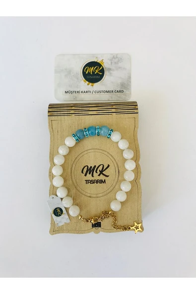 MK TASARIM GERÇEK AYTAŞI MAVİ KUVARS TAŞI BİLEKLİK MKT2006 ürün görseli