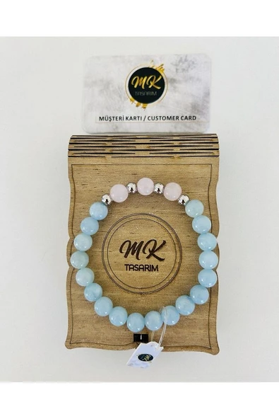 Gerçek Mavi Pembe Kuvars Taşı Bileklik - Resim 2