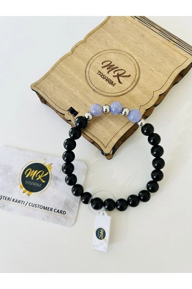 GERÇEK SİYAH AKİK - MOR KUVARS TAŞI BİLEKLİK | ÖZEL KUTUSUNDA - Resim 2