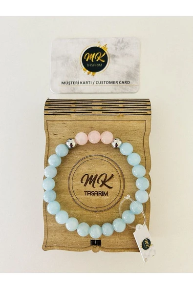Gerçek Mavi-pembe Kuvars Taşı Bileklik | Mktasarım Özel Kutusunda | Mktasarım Müşteri Kartlı ürün görseli