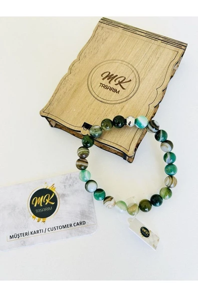 GERÇEK YEŞİL BANTLI AKİK TAŞI BİLEKLİK | ÖZEL KUTUSUNDA | MÜŞTERİ KARTLI MK.009.015 - Resim 2