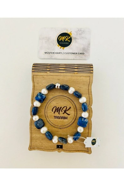 MK TASARIM Gerçek Inci -lapis Lazuli Bileklik MKT.1.048 - Resim 4