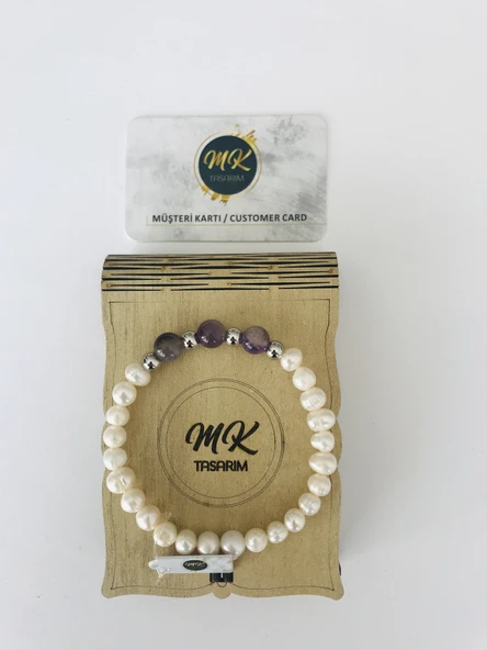 MK TASARIM GERÇEK İNCİ GERÇEK AMETİST TAŞI BİLEKLİK MKT42005 ürün görseli