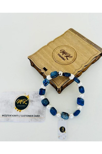 MK TASARIM Gerçek Inci -lapis Lazuli Bileklik MKT.1.048 - Resim 2