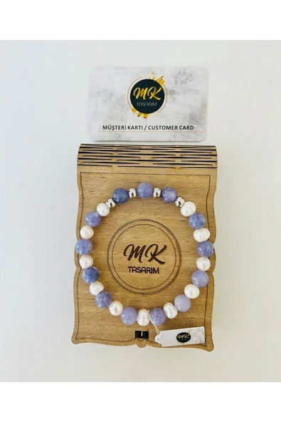 Gerçek Inci-mor Kuvras Taşı Bileklik | Mktasarım Özel Kutusunda | Mktasarım Müşteri Kartlı - Resim 4