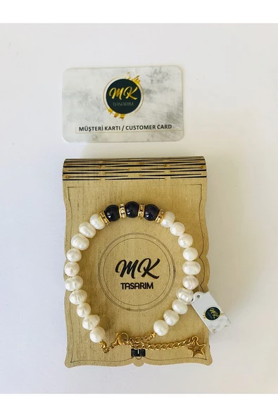 MK TASARIM GERÇEK İNCİ -AVENTURİN BİLEKLİK MKT2010 ürün görseli 1