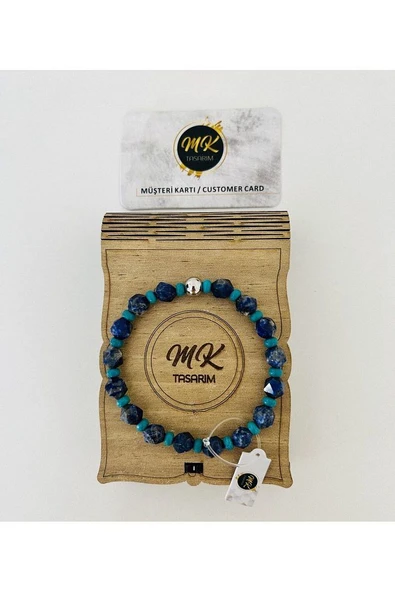 MK TASARIM Gerçek Lapis Lazuli - Turkuaz Bileklik MKT.1.068 - Resim 4