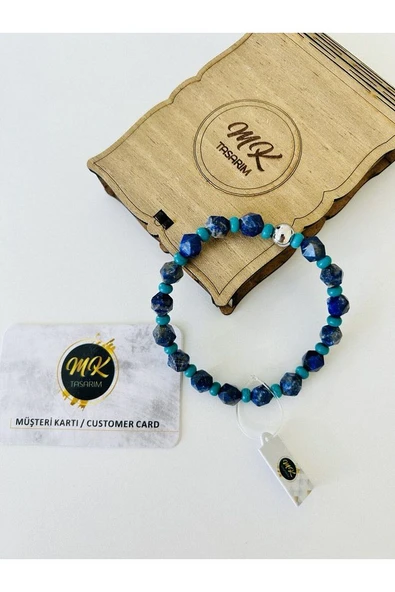 MK TASARIM Gerçek Lapis Lazuli - Turkuaz Bileklik MKT.1.068 - Resim 2