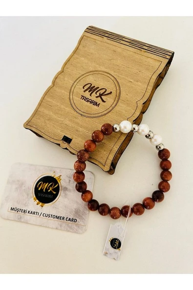 Gerçek Kahve Yıldız Taşı-gerçek Inci Bileklik | Mktasarım Özel Tasarım Kutusunda|özel Müşteri Kartlı - 4
