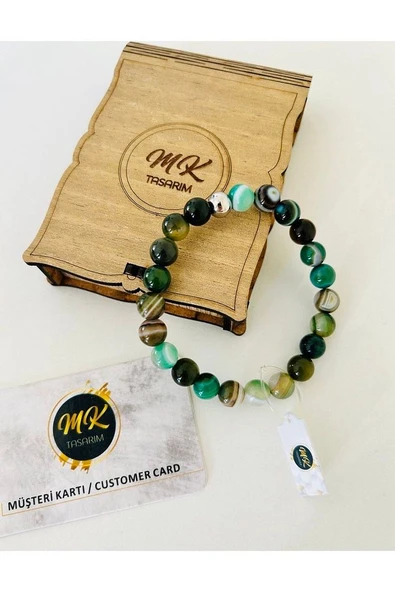 Gerçek Yeşil Bantlı Akik Bileklik | |mktasarım Özel Kutusunda |özel Müşteri Kartlı - Resim 3