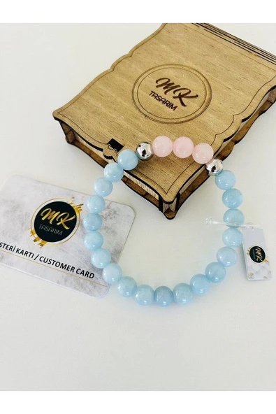 Gerçek Mavi-pembe Kuvars Taşı Bileklik | Mktasarım Özel Kutusunda | Mktasarım Müşteri Kartlı - Resim 3