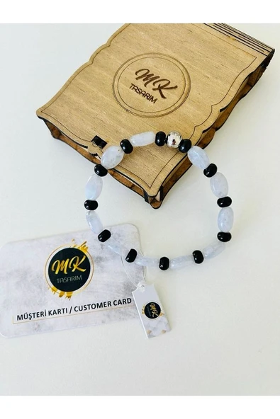 Gerçek Mavi Akik- Siyah Akik Bileklik| Mktasarım Özel Kutusunda | Mktasarım Özel Müşteri Kartlı - Resim 2