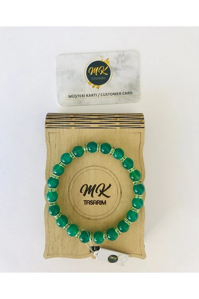 MK TASARIM GERÇEK MOR YEŞİL AKİK TAŞI BİLEKLİK MKT17001 ürün görseli