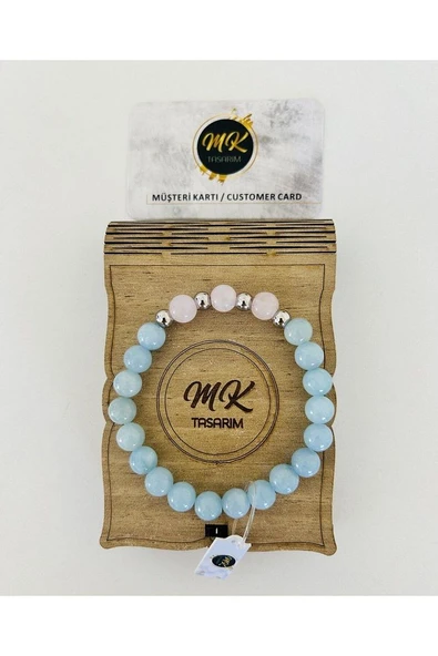 Gerçek Mavi Pembe Kuvars Taşı Bileklik ürün görseli