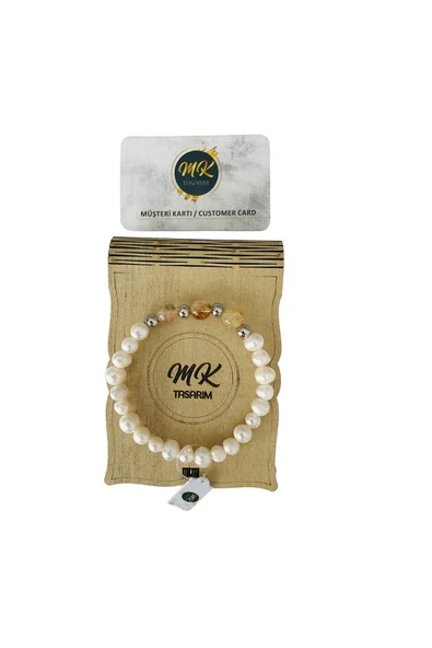 GERÇEK İNCİ - SİTRİN TAŞI BİLEKLİK ürün görseli