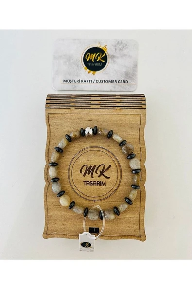 Gerçek Labrodorit Gerçek Hematit Taşı Bileklik | |mktasarım Özel Kutusunda ürün görseli