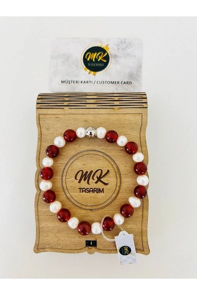 Gerçek Inci-kahverengi Akik Taşı Bileklik | Mktasarım Özel Kutusunda | Mktasarım Müşteri Kartlı - Resim 4