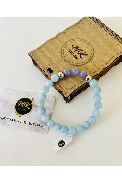Gerçek Mavi-mor Kuvars Taşı Bileklik | Mktasarım Özel Kutusunda | Mktasarım Müşteri Kartlı - Resim 3