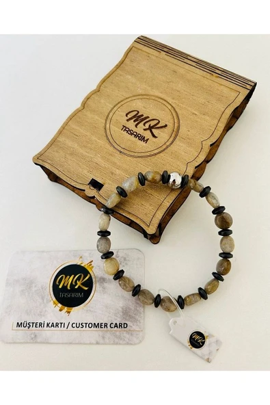 Gerçek Labrodorit Gerçek Hematit Taşı Bileklik | |mktasarım Özel Kutusunda - Resim 4