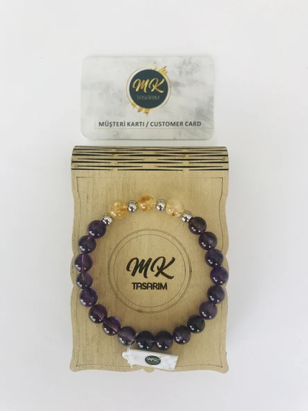 MK TASARIM GERÇEK AMETİST TAŞI SİTRİN TAŞI BİLEKLİK MKT41005 ürün görseli