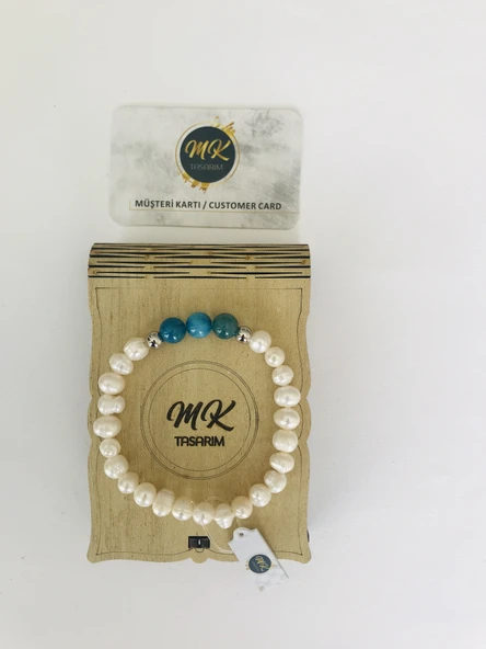 MK TASARIM GERÇEK İNCİ GERÇEK APATİT TAŞI BİLEKLİK MKT44002 ürün görseli