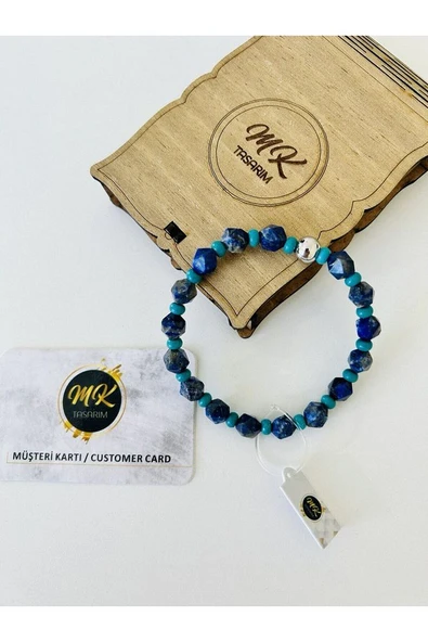 MK TASARIM Gerçek Lapis Lazuli - Turkuaz Bileklik MKT.1.068 - Resim 3