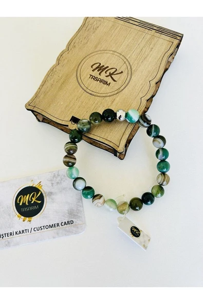 GERÇEK YEŞİL BANTLI AKİK TAŞI BİLEKLİK | ÖZEL KUTUSUNDA | MÜŞTERİ KARTLI MK.009.015 - Resim 4