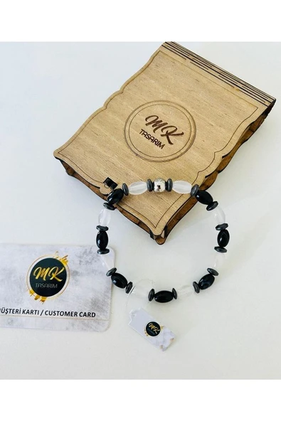Gerçek Siyah-beyaz Akik Bileklik | Mktasarım Özel Kutusunda | Mktasarım Müşteri Kartlı - Resim 4