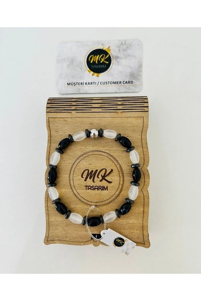 Gerçek Siyah-beyaz Akik Bileklik | Mktasarım Özel Kutusunda | Mktasarım Müşteri Kartlı - Resim 5