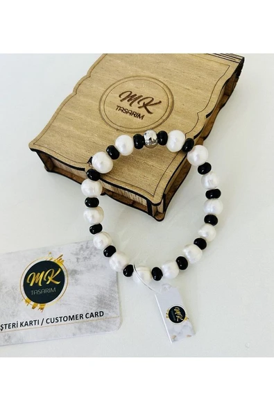 Gerçek Inci Gerçek Siyah Akik Bileklik - Resim 3