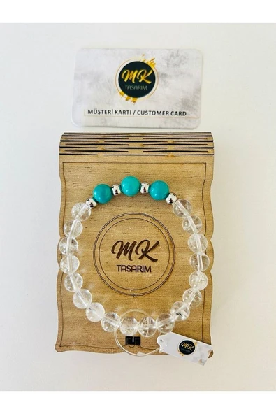 Gerçek Kristal Kuvars - Turkuaz Taşı Bileklik | Özel Kutusunda | Müşteri Kartlı Mkt0003 - Resim 3